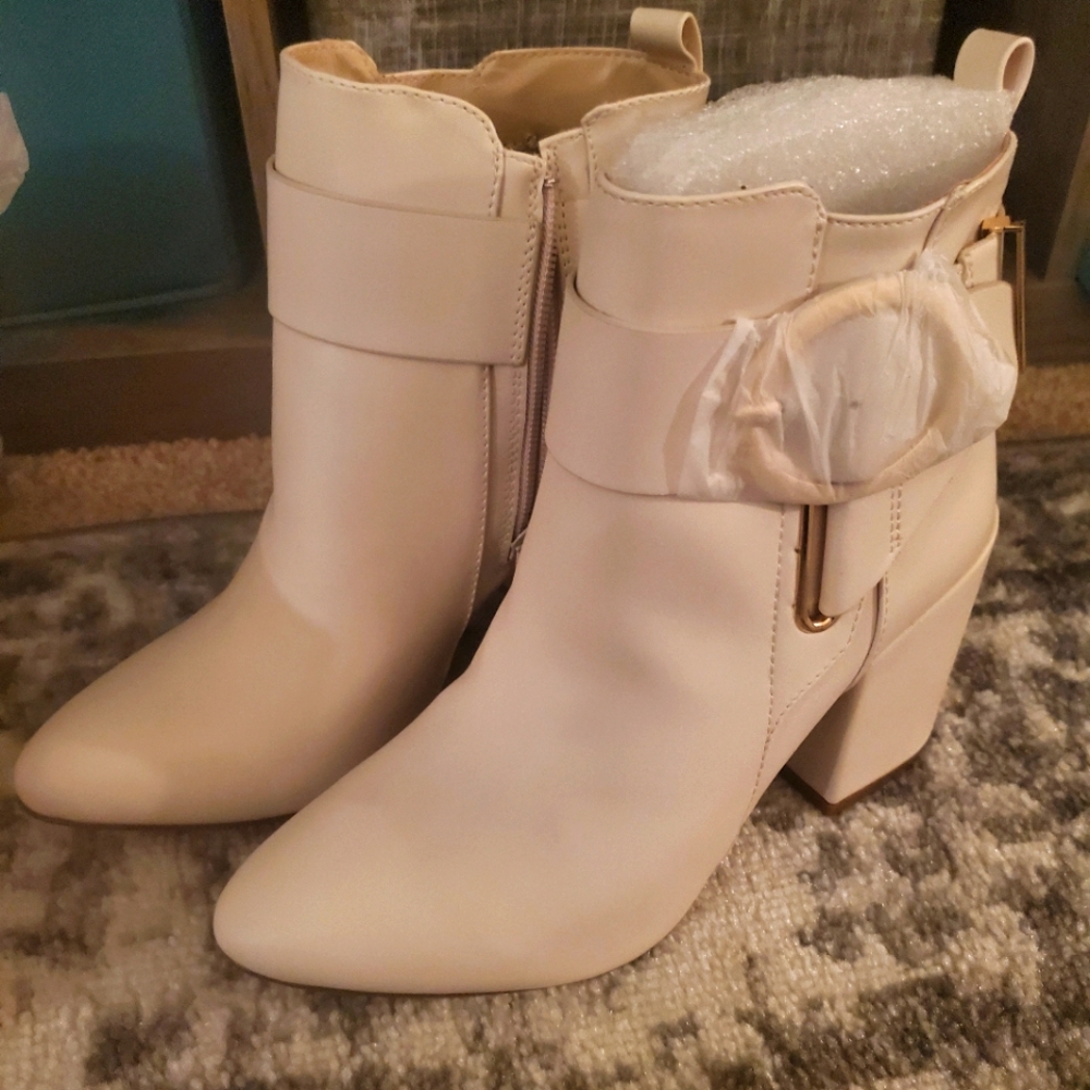 Womens Eloise Just Fab bone-colored booties